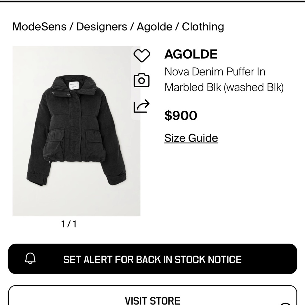 AGOLDE Relaxed 
Nova Denim Puffer In Marbled Blk (washed BIk) Puffer Jacket XS - Picture 4 of 16